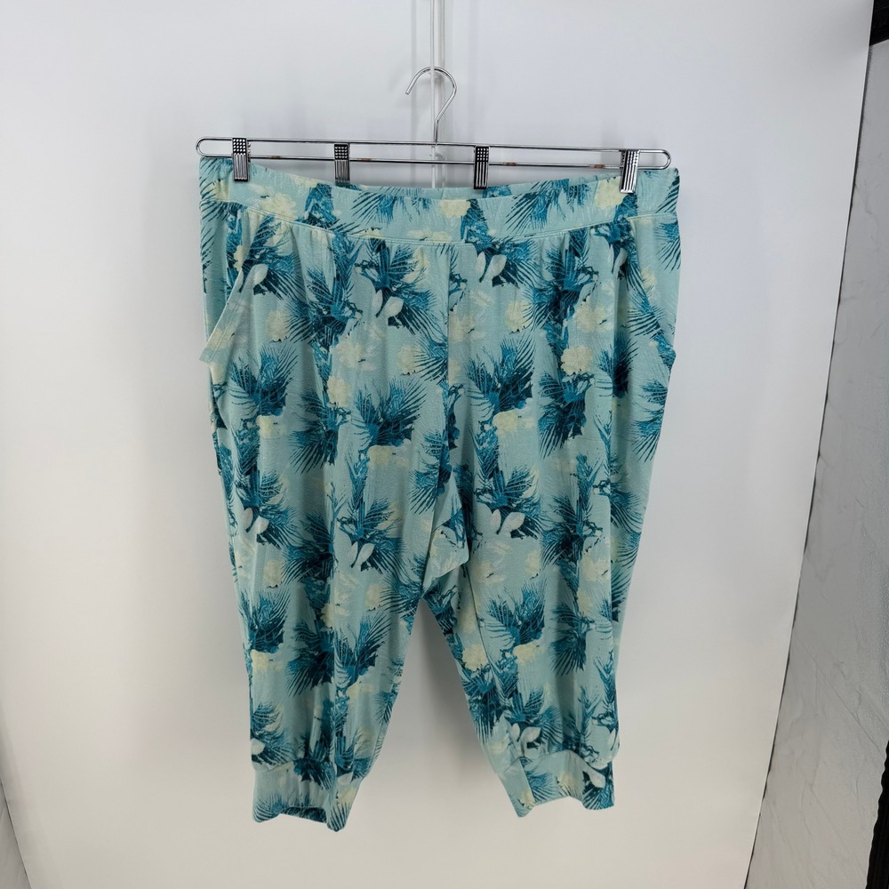 Cacique Sleep Pajama Pants Women 26/28 Blue Tropical Palm Jogger Capri Sleepwear